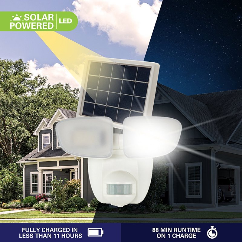 Halo SLFS07AM2W Motion Solar Security Light, 50 W, 2-Lamp, LED Lamp, Bright White, 700 Lumens, 4000 K Color Temp