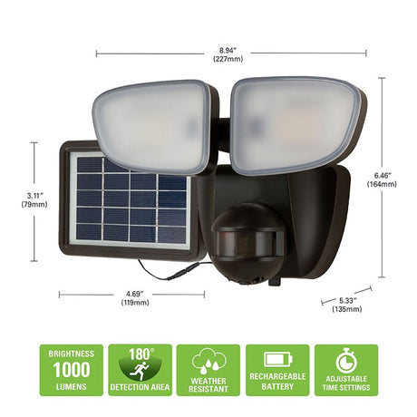 Halo SLFS1AM2B Motion Solar Security Light, 70 W, 2-Lamp, LED Lamp, Bright White Light, 1000 Lumens