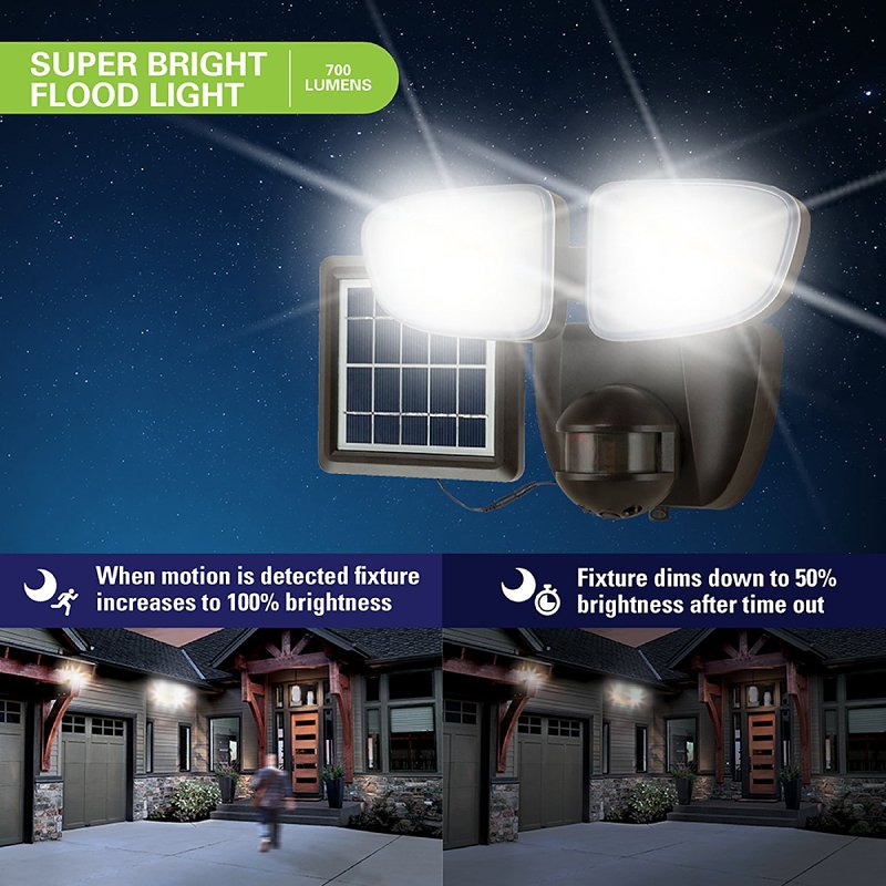 Halo SLFS07AM2B Motion Solar Security Light, 50 W, 2-Lamp, LED Lamp, Bright White Light, 700 Lumens