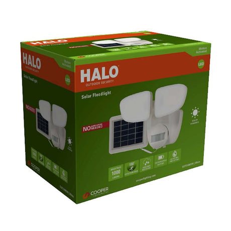 Halo SLFS Series SLFS1AM2W Solar Security Light, 70 W, 2-Lamp, LED Lamp, Bright White, 1000 Lumens, 4000 K Color Temp