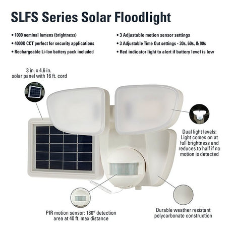 Halo SLFS Series SLFS1AM2W Solar Security Light, 70 W, 2-Lamp, LED Lamp, Bright White, 1000 Lumens, 4000 K Color Temp