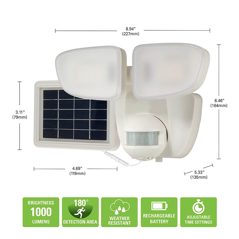 Halo SLFS Series SLFS1AM2W Solar Security Light, 70 W, 2-Lamp, LED Lamp, Bright White, 1000 Lumens, 4000 K Color Temp