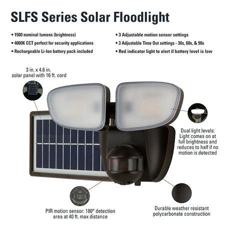 Halo Solar Flood Series SLFS15AM2B Floodlight, 100 W, 1500 Lumens, 4000 K Color Temp, Polycarbonate Fixture