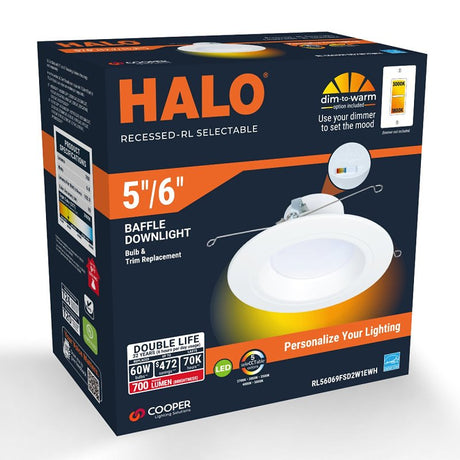 Halo RL RL56069FSD2W1EWH Down Light, 6.8 W, 120 V, Aluminum/Steel, White, Matte
