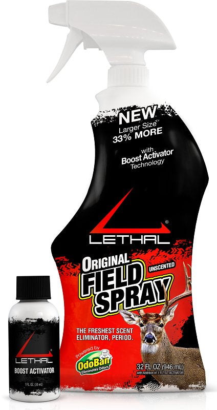 Lethal Original Field 971767-31ZC6 Scent Eliminator, Unscented, Liquid, 31 fl-oz Base, 1 fl-oz Activator Spray Bottle, Pack of 6