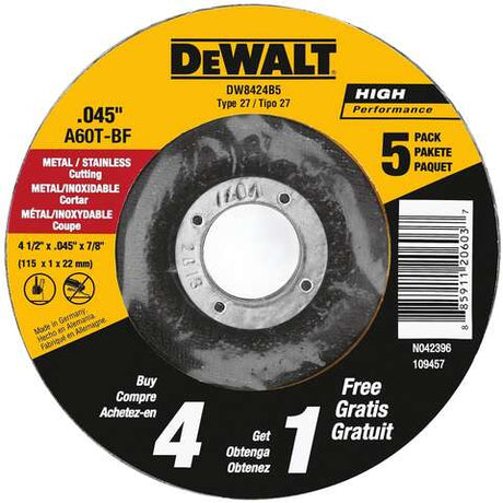 DeWalt 4-1/2 in. D X 7/8 in. Aluminum Oxide Cut-Off Wheel 5 pc
