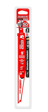 Diablo DS0909CGP3 Series Reciprocating Saw Blade, Applicable Materials: Metal, Plastic, Wood, 9 in L, 6/9 TPI, 3/PK