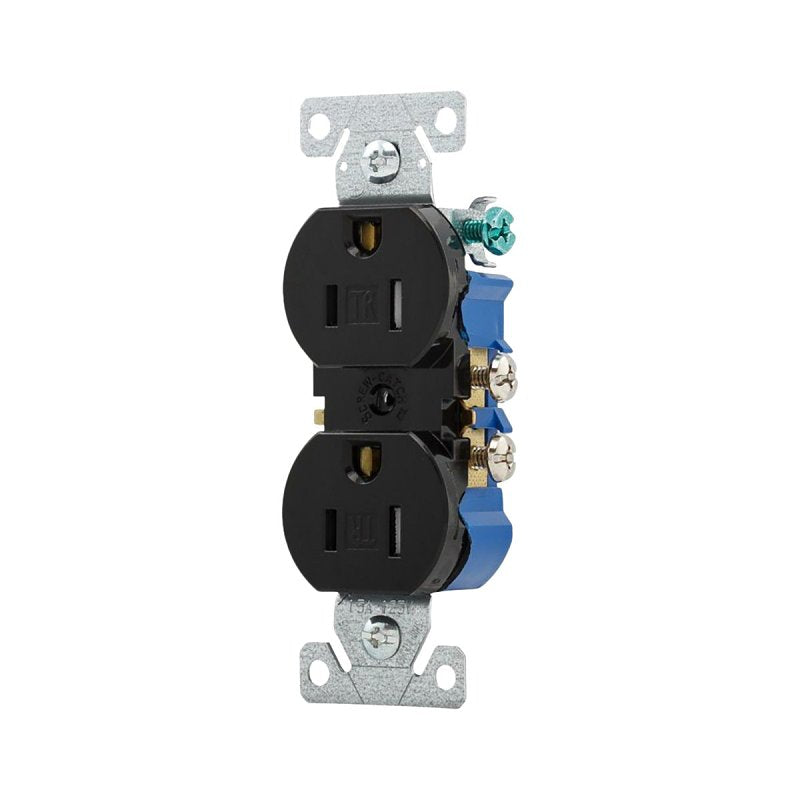 Eaton Wiring Devices TR270BK Standard Residential-Grade Duplex Receptacle, 2-Pole, 15 A, 125 V, NEMA: NEMA 5-15R, Pack of 10