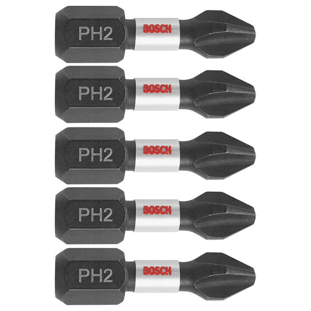 Bosch Impact Tough ITPH2105 Screwdriver Insert Bit, #2 Drive, Phillips Drive, 1/4 in Shank, Hex Shank, Steel, 5/PK
