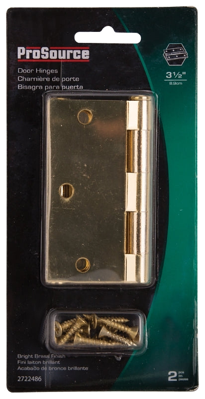 ProSource BH-202PB-PS Square Corner Door Hinge, 3-5/8 in H Door Leaf, 1-1/2 in W Door Leaf, 2.2 mm Thick Door Leaf