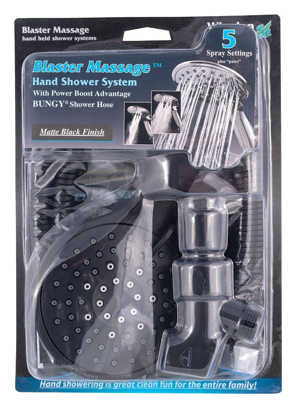 Whedon Blaster Massage Series BMH5C Handheld Shower Kit, 1/2 in Connection, 2.5 gpm, 5-Spray Function, Plastic, Matte