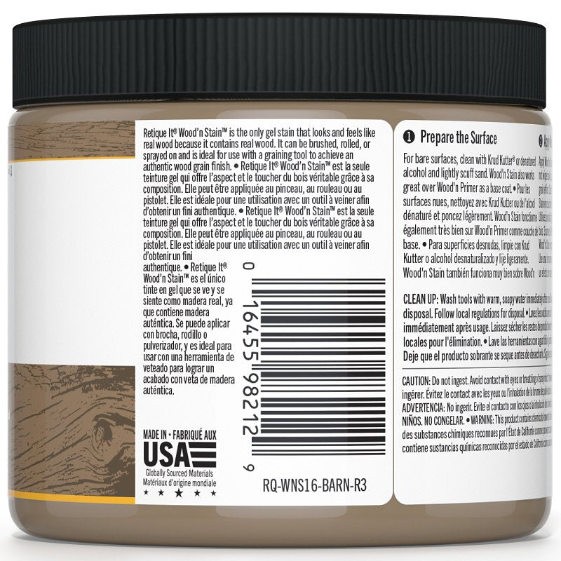 Retique It Wood'n Stain RQ-WNS16-BARN-R10 Wood Stain, Barn Wood, Gel, 16 oz