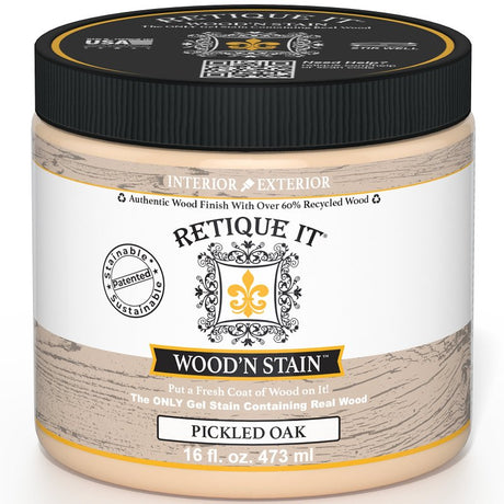 Retique It Wood'n Stain RQ-WNS16-POAK-R10 Wood Stain, Pickled Oak, Gel, 16 oz