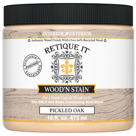 Retique It Wood'n Stain RQ-WNS16-POAK-R10 Wood Stain, Pickled Oak, Gel, 16 oz