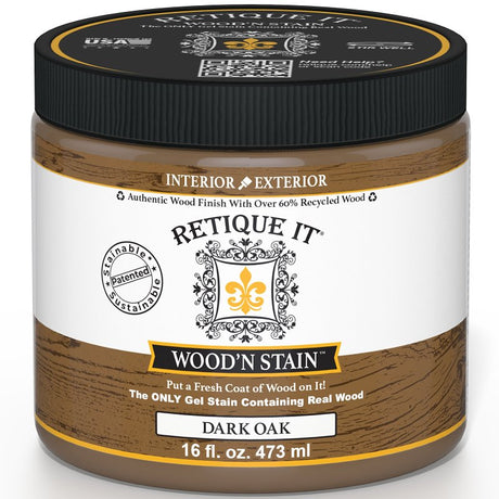 Retique It Wood'n Stain RQ-WNS16-DOAK-R10 Wood Stain, Dark Oak, Gel, 16 oz