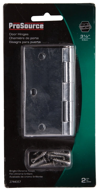 ProSource BH-202CH-PS Square Corner Door Hinge, Steel, Chrome, Loose Pin, 180 deg Range of Motion, Screw Mount Mounting