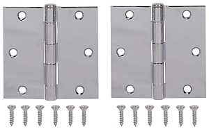 ProSource BH-202CH-PS Square Corner Door Hinge, Steel, Chrome, Loose Pin, 180 deg Range of Motion, Screw Mount Mounting
