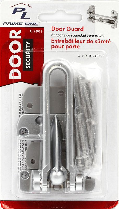 Defender Security U 9901 Door Guard, 3-7/8 in L, 2-1/2 in W, Metal, Chrome