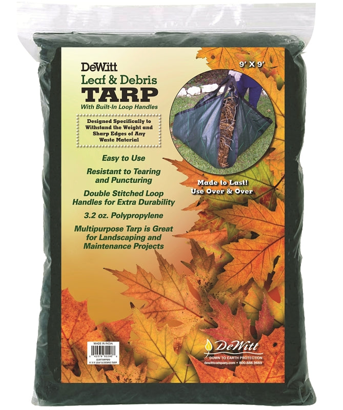 DeWitt LEAFTARP9X9-12 Leaf and Debris Tarp, 9 ft L, 9 ft W, Polypropylene, Green