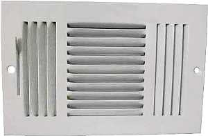 ProSource SW03-10X6 Register, 10 in x 6 in Duct Size, 52 degree Air Deflection, 3-Way, Steel, White