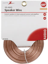 Zenith AS110018C Speaker Wire, 18 AWG Wire, PVC Sheath, Clear Sheath, 100 ft L