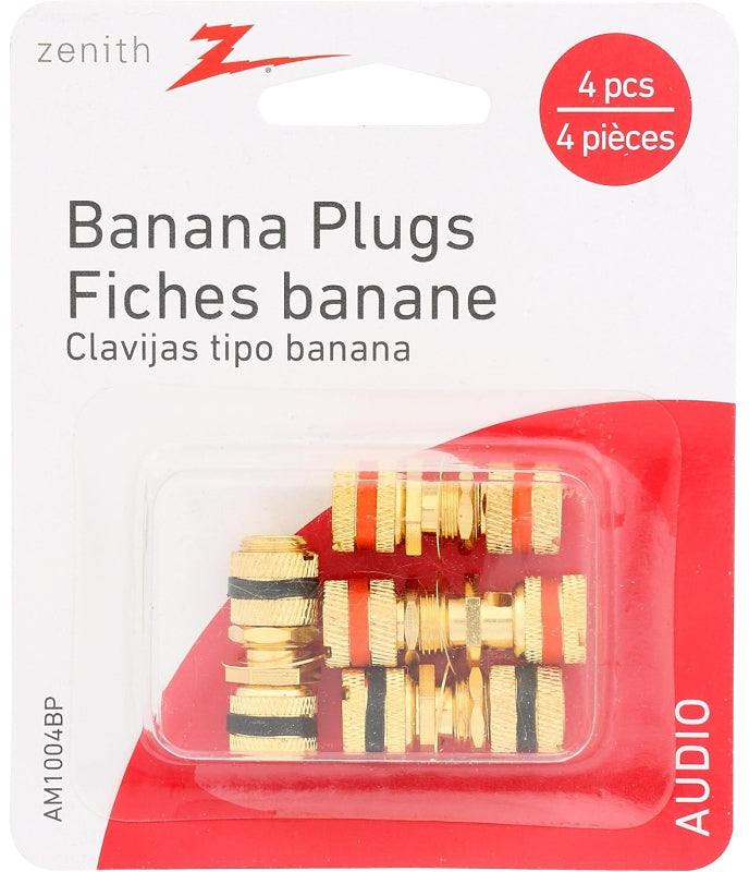 Zenith AM1004BP RCA Banana Plug, Gold, Pack of 4