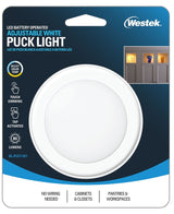 Westek BL-PCCT-W1 Series Adjustable Puck Light, 3.37 in Dia, AA Battery, LED Lamp, 80 Lumens, White, 1/CD