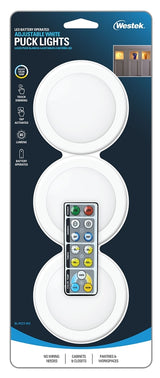 Westek BL-PCCT-W3 Series Adjustable Puck Light, 3.37 in Dia, AA Battery, LED Lamp, 80 Lumens, White, 3/CD