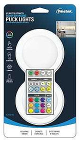 Westek BL-PCLR-W2 Color-Changing Adjustable Puck Light, AA Battery, LED Lamp, 80 Lumens, White
