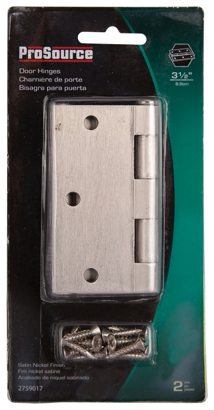 ProSource BH-202SN-PS Square Corner Door Hinge, 3-5/8 in H Door Leaf, 1-1/2 in W Door Leaf, 2.2 mm Thick Door Leaf