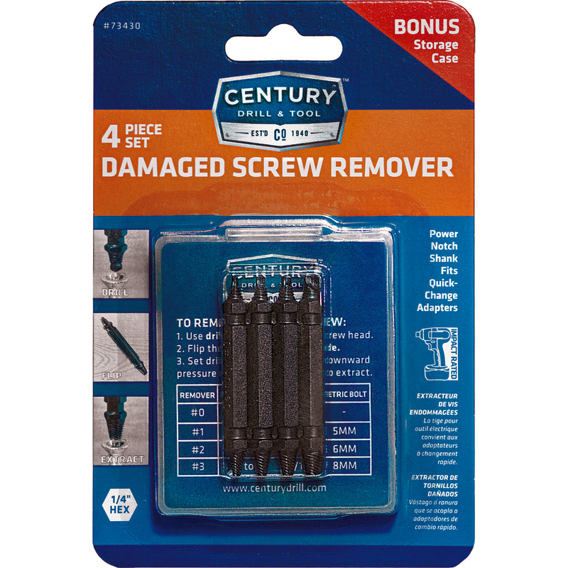 Century Drill & Tool Steel Double-Ended Screw Extractor Set 4 pc, Pack of 2