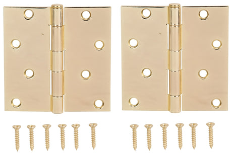 ProSource BH-502PB-PS Square Corner Door Hinge, Steel, Brass, Loose Pin, 180 deg Range of Motion, Screw Mount Mounting
