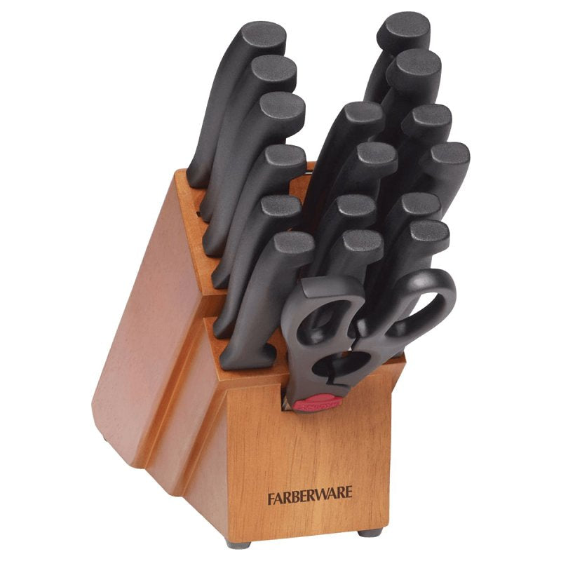 Farberware 5102280 Sharpening Cutlery Set, 18-Piece, Plastic/Stainless Steel/Wood, Black, Pack of 2