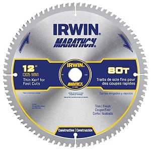 Irwin Marathon 14083 Table Saw Blade, 12 in Dia, 1 in Arbor, 80-Teeth, Carbide Cutting Edge