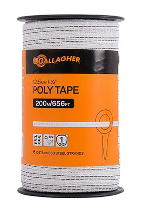 Gallagher G62304 Electric Fence Tape, 656 ft L, 1/2 in W, Stainless Steel Conductor, Polyethylene, White