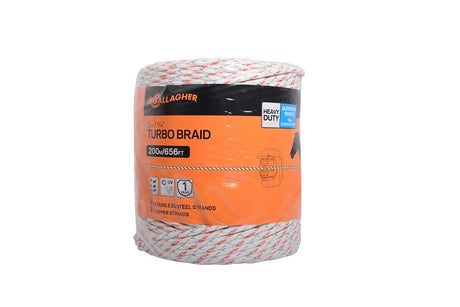 Gallagher G62174 Turbo Equibraid Wire, Metal Conductor, White, 656 ft L