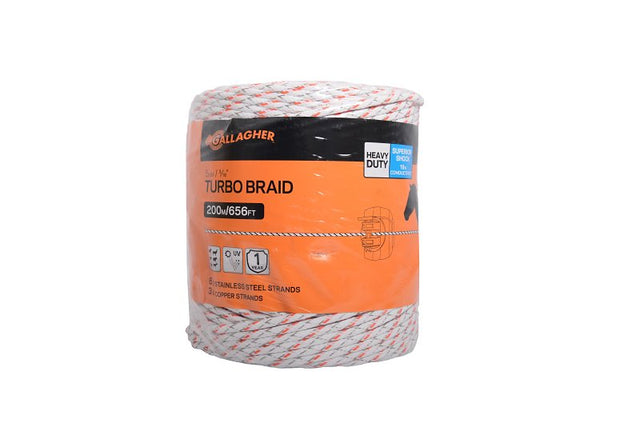 Gallagher G62174 Turbo Equibraid Wire, Metal Conductor, White, 656 ft L