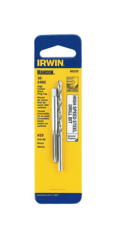 Irwin Hanson High Carbon Steel HCS Tap and HSS Drill Bit Set 10 - 24 2 pc, Pack of 3
