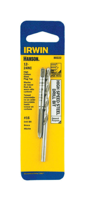 Irwin Hanson High Carbon Steel HCS Tap and HSS Drill Bit Set 12 - 24 2 pc, Pack of 3