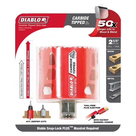 Diablo Snap-Lock Plus 2-5/8 in. Carbide Tipped 2-3/8 in. L X 3/8 in. D Hole Saw