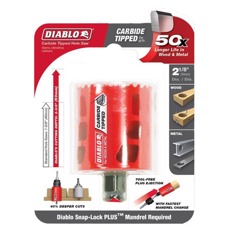 Diablo Snap-Lock Plus 2-1/8 in. Carbide Tipped 2-3/8 in. L X 3/8 in. D Hole Saw