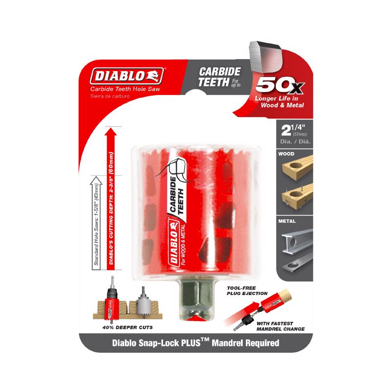 Diablo Snap-Lock Plus 2-1/4 in. Carbide Tipped 2-3/8 in. L X 3/8 in. D Hole Saw
