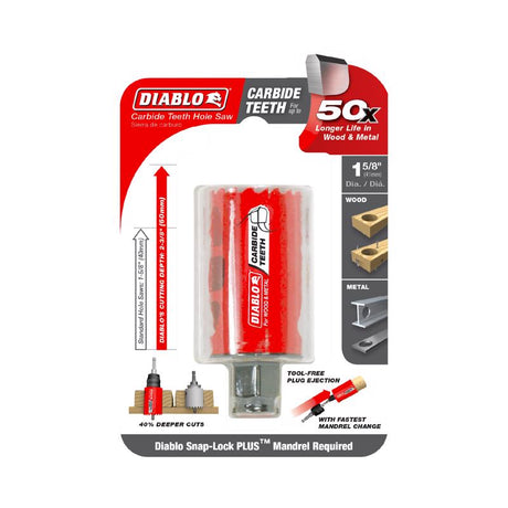 Diablo Snap-Lock Plus 1-5/8 in. Carbide Tipped 2-3/8 in. L X 3/8 in. D Hole Saw