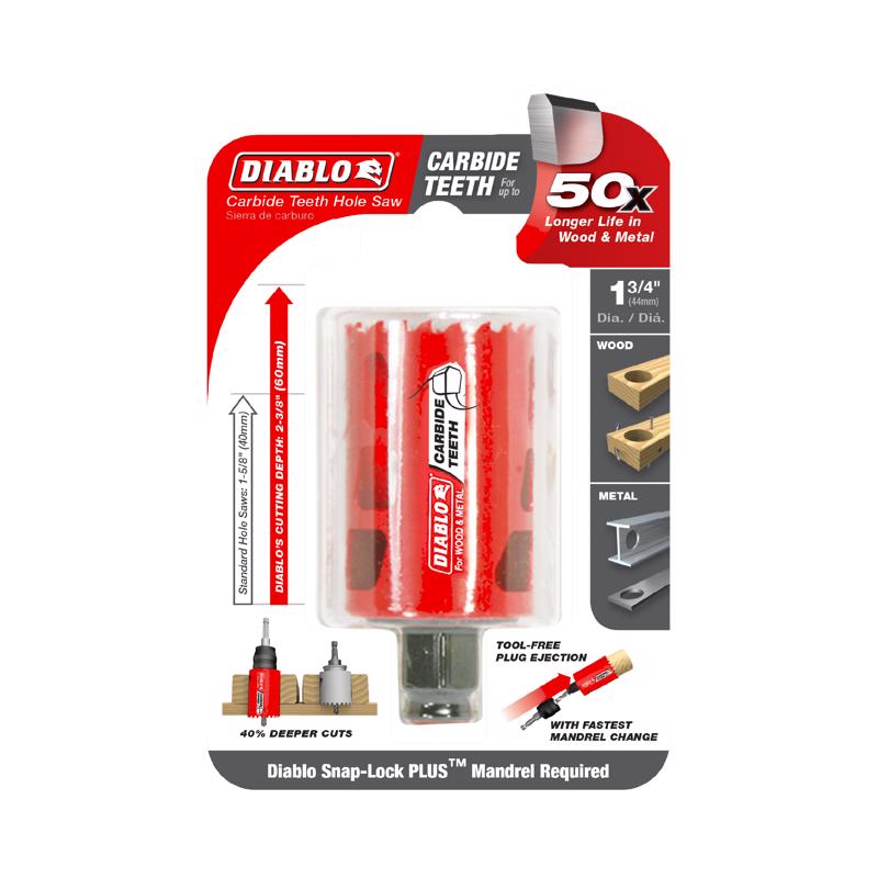 Diablo Snap-Lock Plus 1-3/4 in. Carbide Tipped 2-3/8 in. L X 3/8 in. D Hole Saw