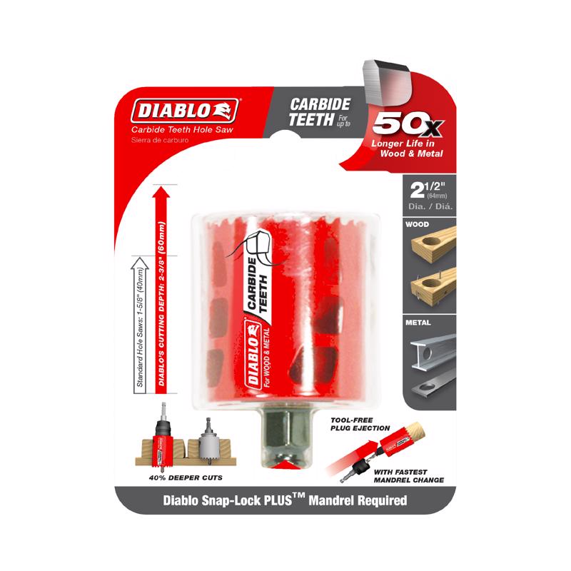Diablo Snap-Lock Plus 2-1/2 in. Carbide Tipped 2-3/8 in. L X 3/8 in. D Hole Saw