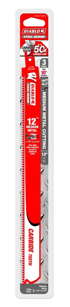 Diablo DS1210CF3 Reciprocating Saw Blade, Applicable Materials: Metal, 12 in L, 10 TPI, Carbide Cutting Edge, 3/PK