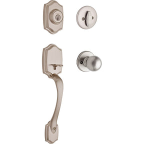 Kwikset Belleview Series 687BWXP 15 SMT RBP Handleset with Polo Knob, Traditional Lock, Satin Nickel, 3 Grade, Rekeyable