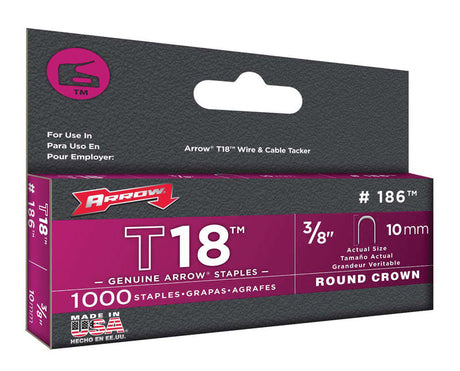 Arrow T18 3/16 in. W X 3/8 in. L 18 Ga. Round Crown Wire Staples 1000 pk, Pack of 5