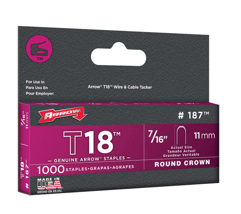 Arrow T18 3/16 in. W X 7/16 in. L 18 Ga. Round Crown Wire Staples 1000 pk, Pack of 5