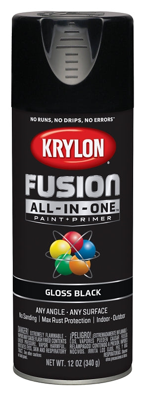 Krylon K02702007 Spray Paint, 12 oz Can, 25 sq-ft Coverage Area, Acrylic Base, Gloss, Black